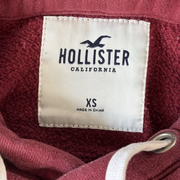 Y2K Hollister Hoodie XS Burgundy Pullover Sweatshirt USA California Embroidered - Picture 9 of 16